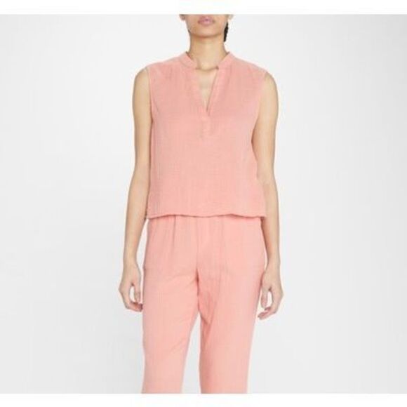 NWT Monrow Organic Gauze Sleeveless Cotton Top Faded Coral Small Gauzy - Picture 1 of 7